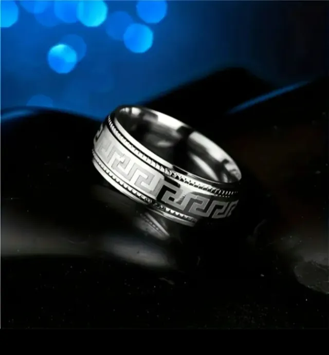 Anillo de acero inoxidable diseño griego