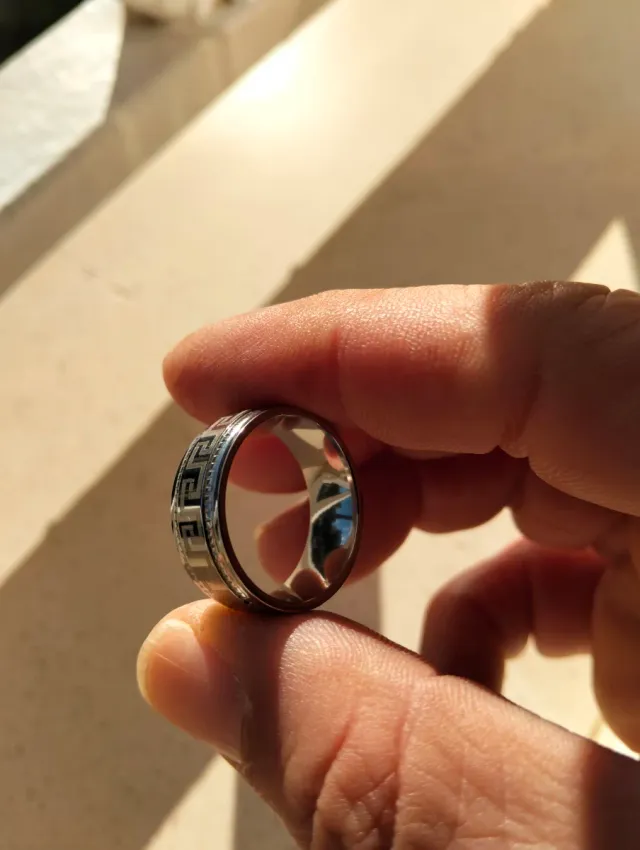 Anillo de acero inoxidable diseño griego