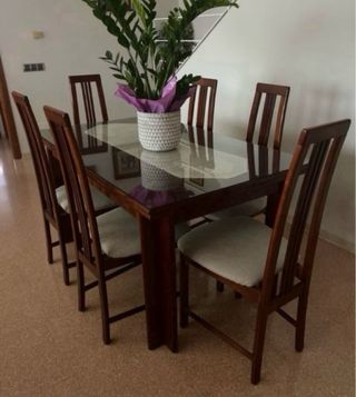 6 Sillas de Comedor Madera y Tela, sin Mesa