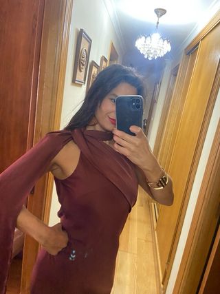 Vestido invitada color marrón. Talla M.