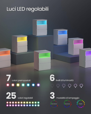 Set di 2 Comodini con LED Regolabile, Tavolini con