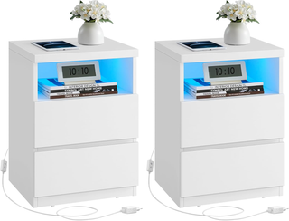 Set di 2 Comodini con LED Regolabile, Tavolini con