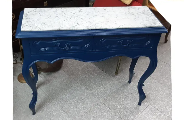 99cm Consola azul con mármol