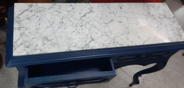 99cm Consola azul con mármol