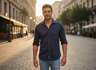 Camicia Stone Island Uomo Blu Cotone XL