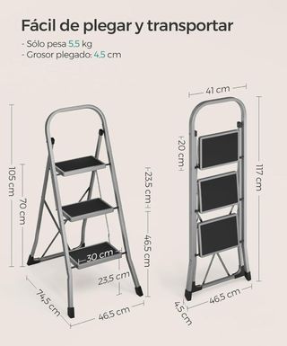 SONGMICS Escalera Tijera Escalera con 3 Peldaños