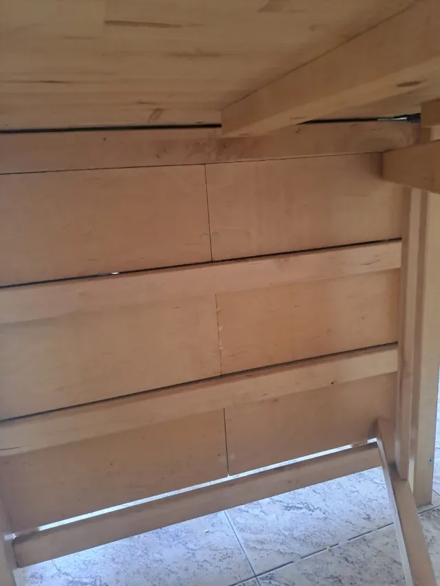 Mesa plegable madera con cajones + 4 sillas