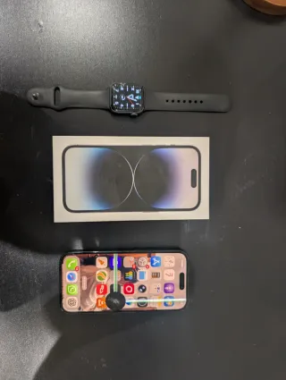 iPhone 14 Pro Space Gray + appl watch 2 (pantalla
