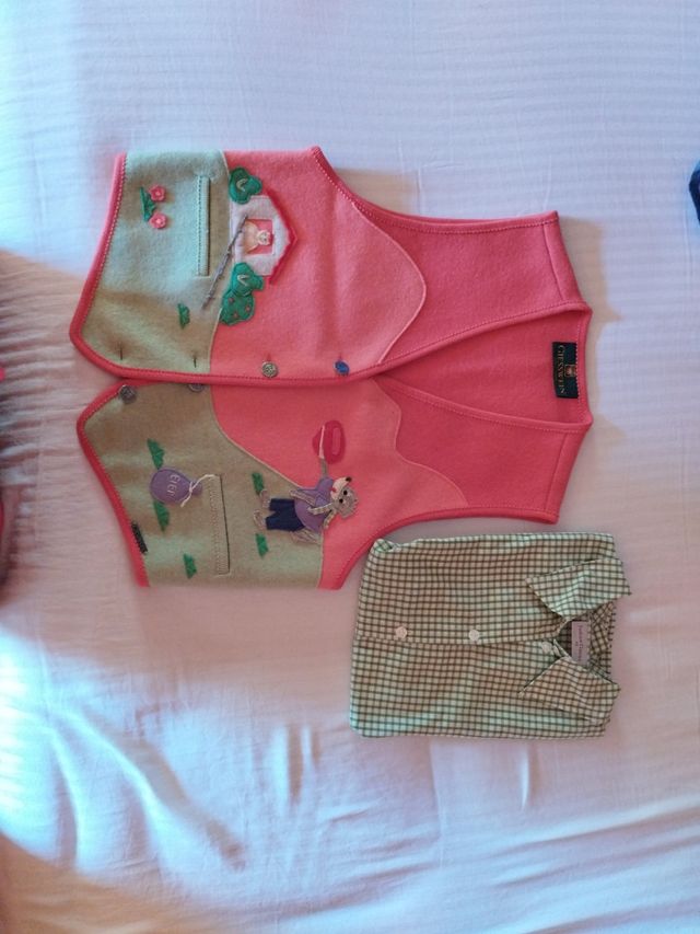 Chaleco Giesswein y blusa cuadros