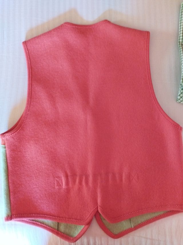 Chaleco Giesswein y blusa cuadros