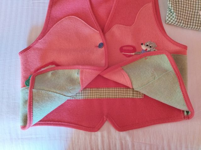 Chaleco Giesswein y blusa cuadros