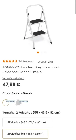 SONGMICS GSL12WT Escalera Plegable con 2 Peldaños 