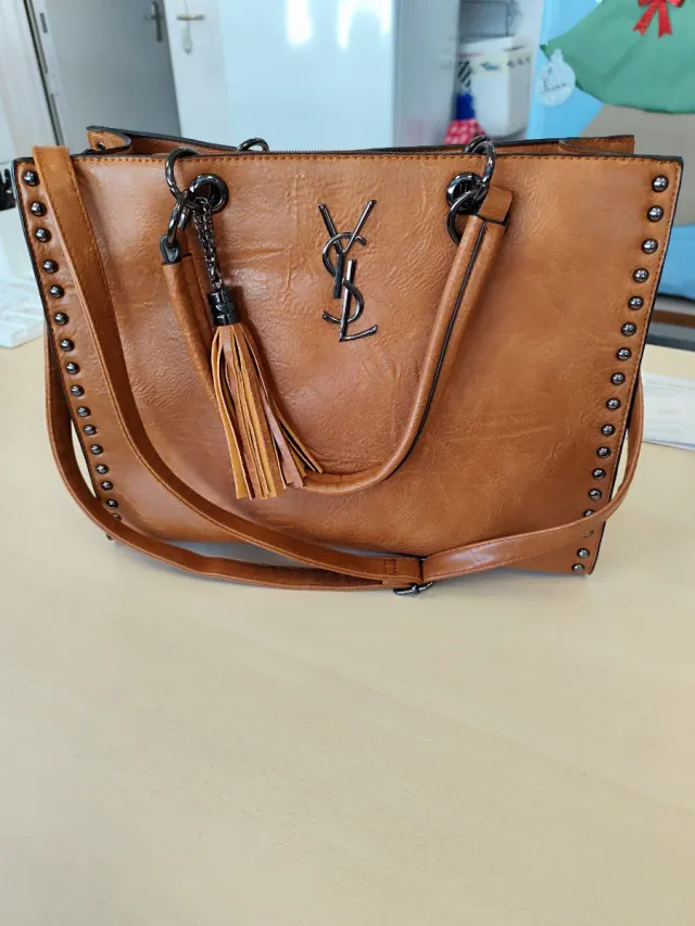 Bolso cartera mujer marrón tachuelas
