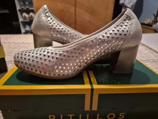 Zapatos Pitillos Verano Mujer Plata/Beige