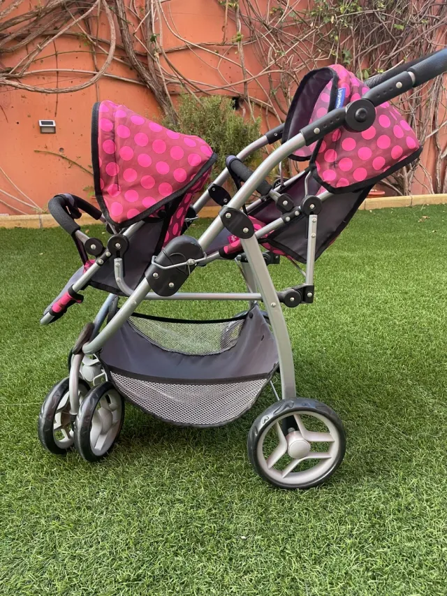Carrito Gemelar Muñecas Rosa Lunares