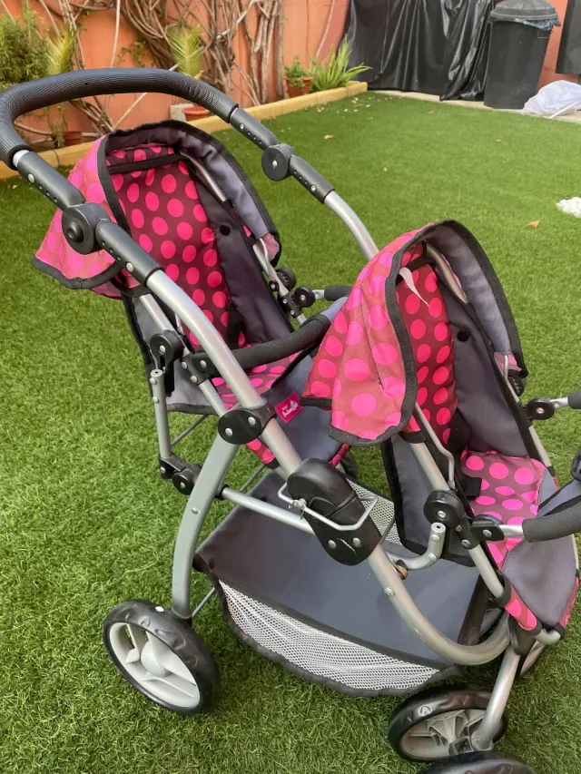 Carrito Gemelar Muñecas Rosa Lunares