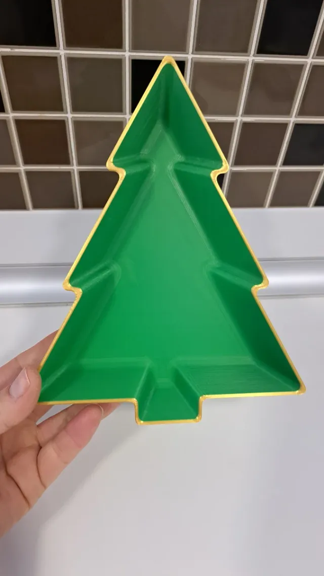 Bandeja Navideña Árbol Verde y Dorado