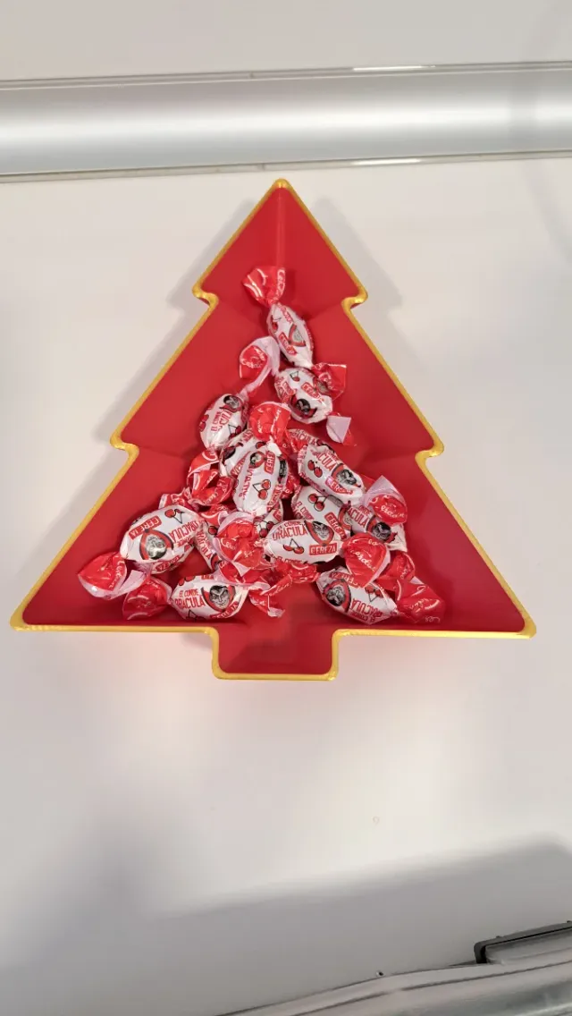 Bandeja decorativa árbol Navidad roja y dorada