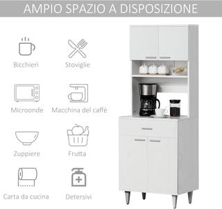Credenza Alta da Cucina, Madia Classica Bianca in