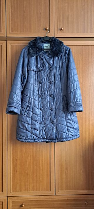 Abrigo acolchado mujer azul grisaceo