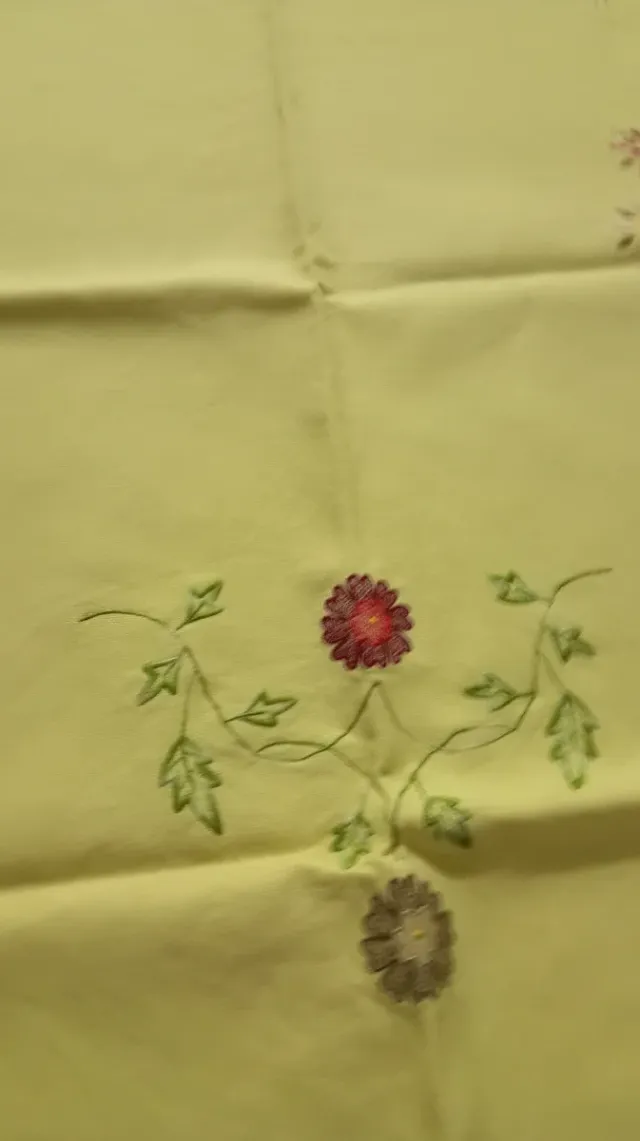 Mantel artesanal y 12 servilletas bordadas.