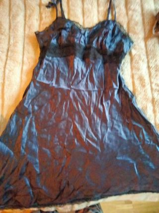 Pijama de seda negro/azul talla S