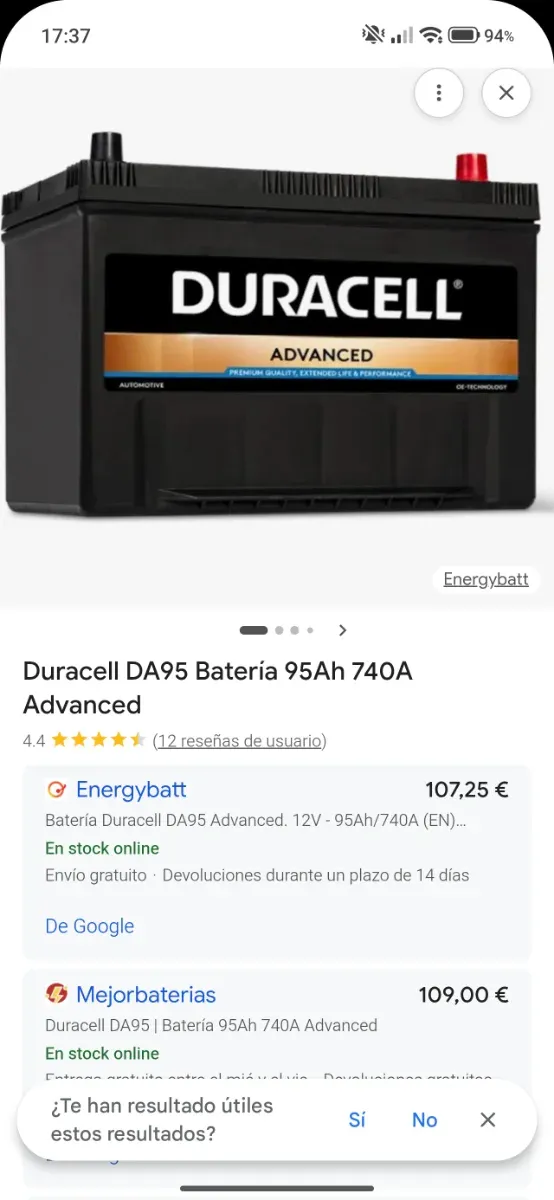 Batería Duracell DA95 95Ah 740A Advanced