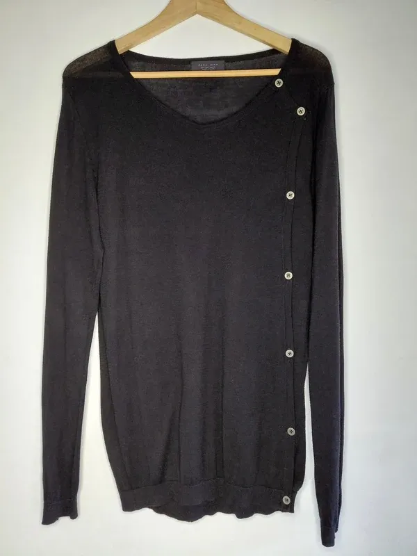 Cárdigan negro punto fino apertura lateral