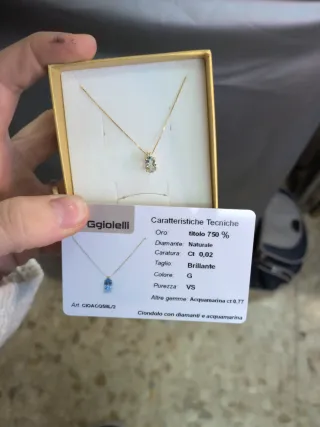 Colgante Oro  Aguamarina y Brillantes