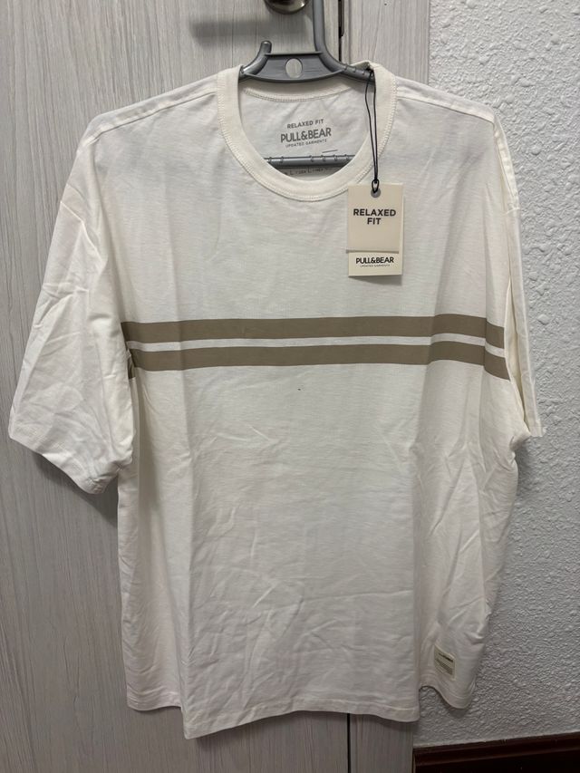 Camiseta Pull&Bear Relaxed Fit Rayas Beige Talla L