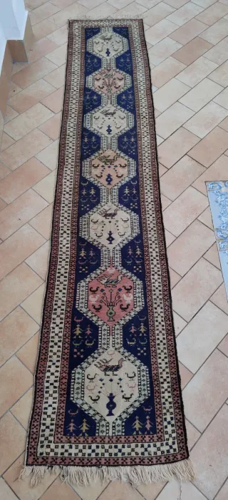 Tappeto guida Runner Persiano Vintage Beige Blu