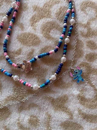 Collare per bambini con perline blu e rosa