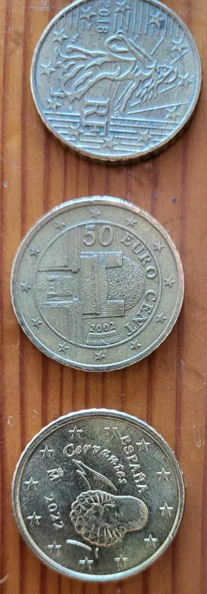 3 Monedas 50 Céntimos Euro (2002, 2018, 2022)