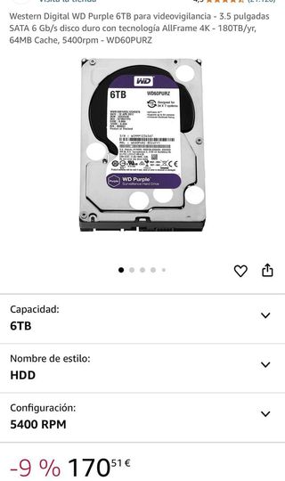 WD Purple 6TB Disco Duro 3.5 pulgadas SATA 6 Gb/s