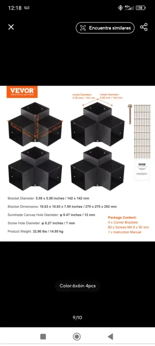 Kit Esquinas Pérgola VEVOR 4x4