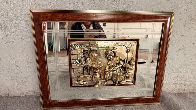Espejo decorativo relieve metal y madera