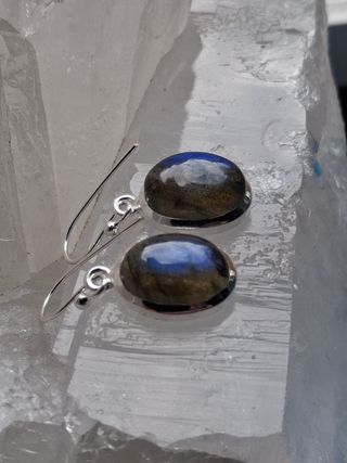 Pendientes Plata Ley Labradorita Ovalada
