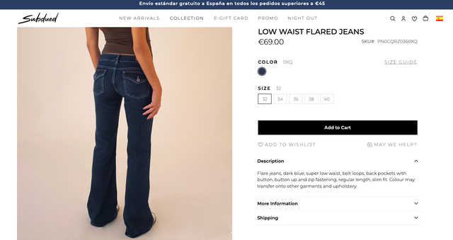 Pantalón Vaquero Subdued Azul Talla 40 (36)