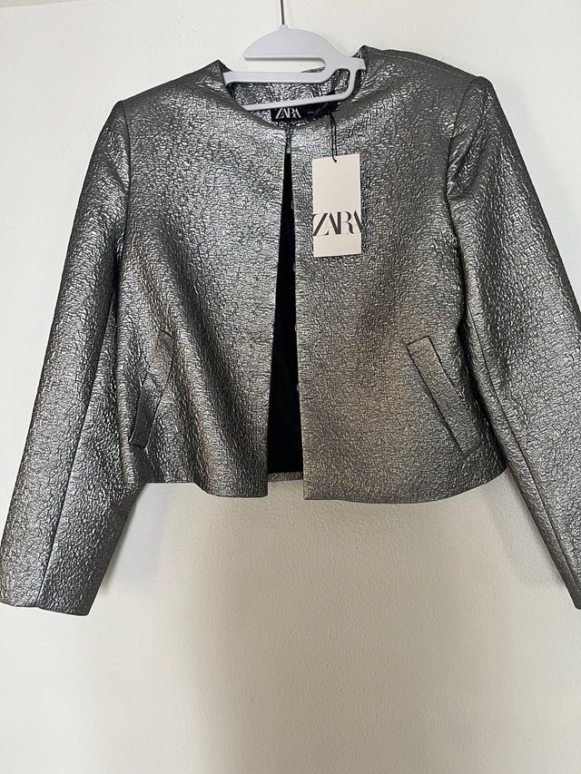Chaqueta Zara Plateada Texturizada