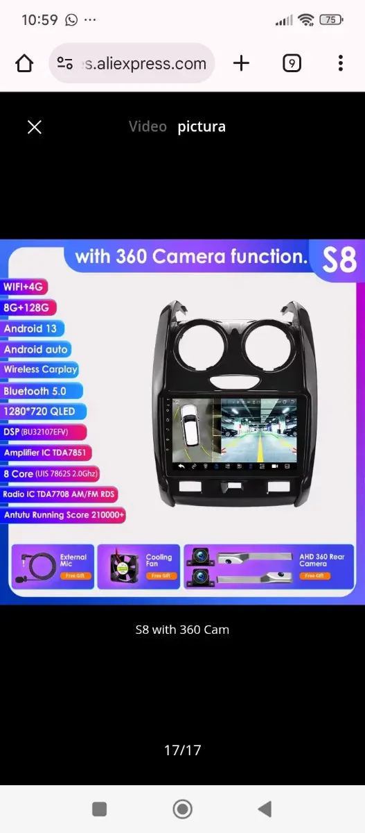 Radio Android 9 Renault Duster Carplay modelo S8