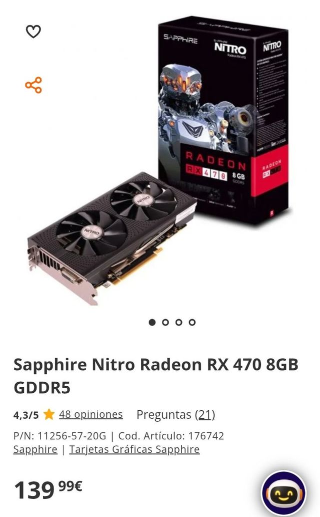 Sapphire Nitro RX 470 8GB GDDR5 Tarjeta Gráfica
