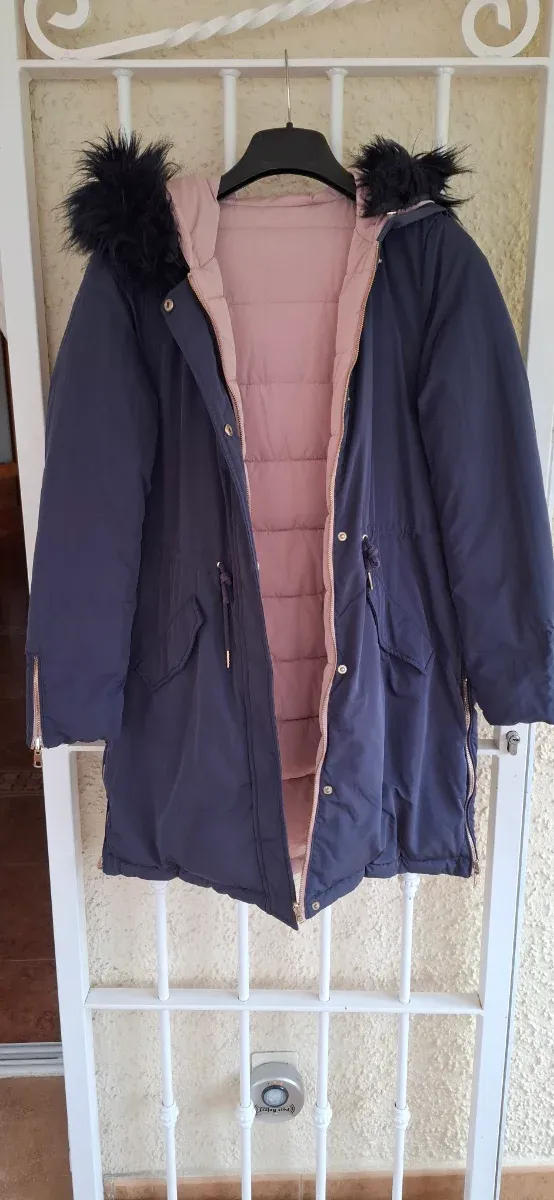 Abrigo largo acolchado reversible