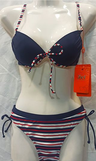 Bikini azul marino con rayas