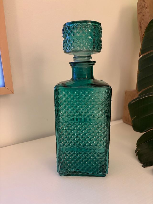 Botella de cristal turquesa con tapón