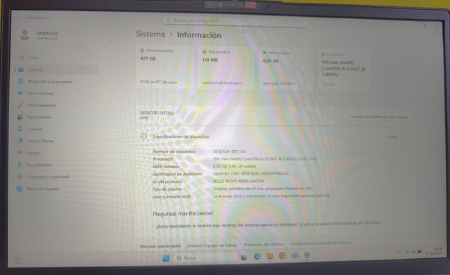 Portátil Lenovo V15 G2 i5 11th Gen 512GB SSD