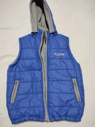 Chaleco Columbia reversible azul y gris para años 