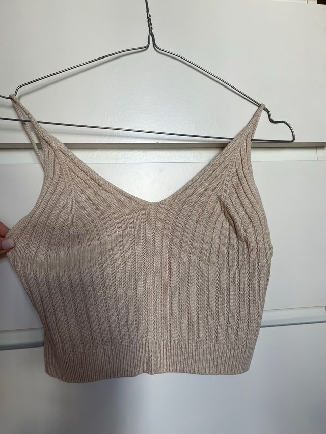 Top Shein beige canalé tirantes finos