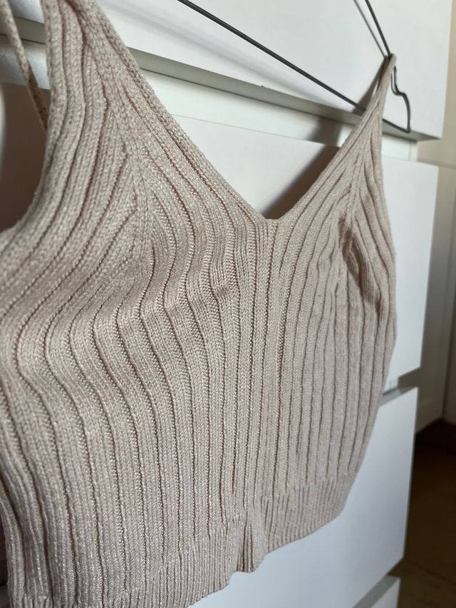 Top Shein beige canalé tirantes finos