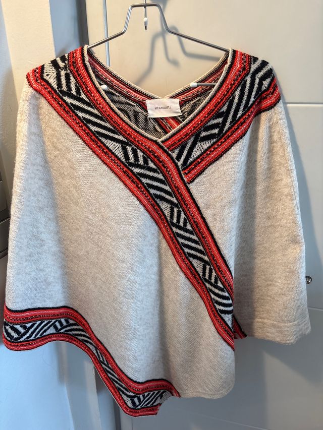 Poncho Sita Murt Beige/Rojo Talla Única