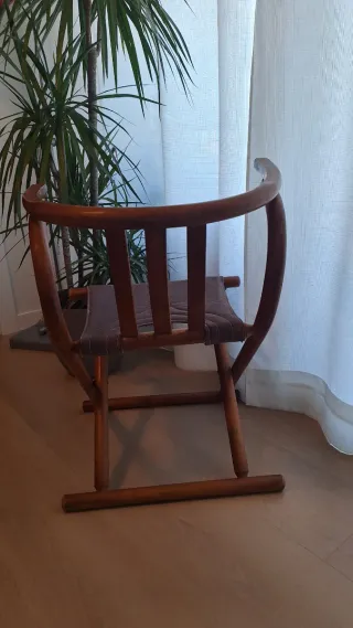 Sedia pieghevole Thonet in legno e tessuto